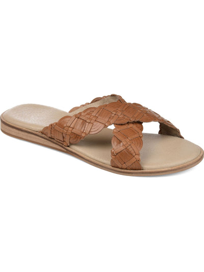 JOURNEE SIGNATURE Womens Brown Crisscross Straps Braided Cushioned Bryson Open Toe Slip On Leather Slide Sandals 7