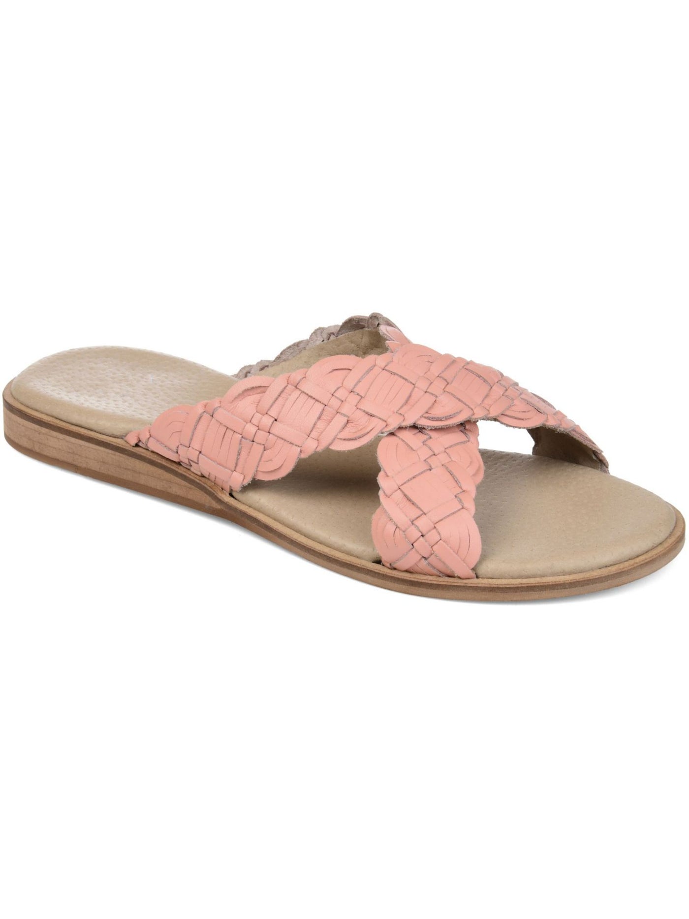 JOURNEE SIGNATURE Womens Pink Braided Cushioned Bryson Wedge Slip On Leather Sandals 7