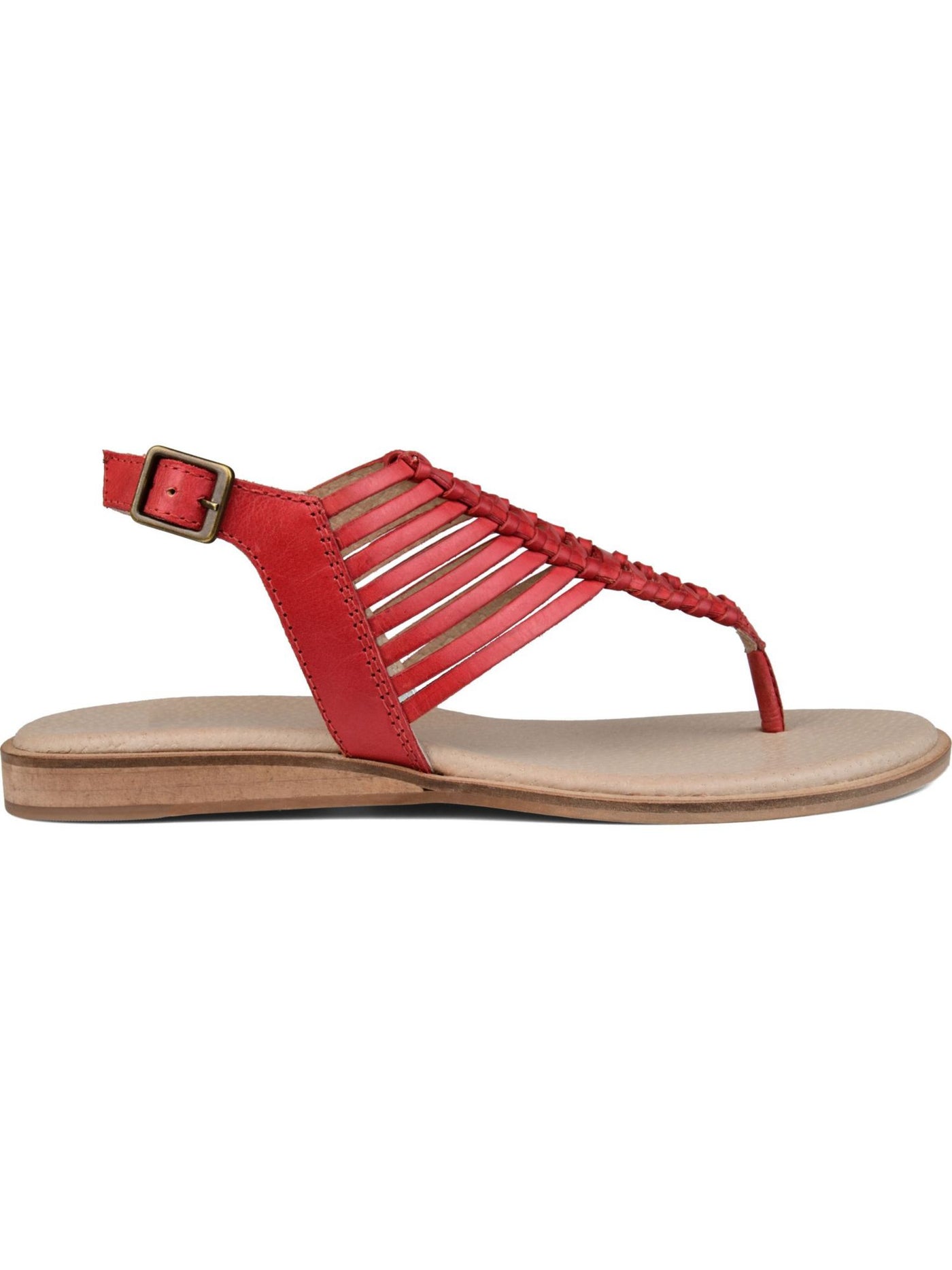 JOURNEE SIGNATURE Womens Red Fishbone Detail Traction Sole Cushioned Adjustable Strap Davis Round Toe Wedge Buckle Leather Slingback Sandal 6