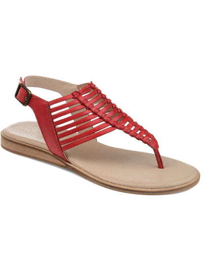 JOURNEE SIGNATURE Womens Red Fishbone Detail Traction Sole Cushioned Adjustable Strap Davis Round Toe Wedge Buckle Leather Slingback Sandal 6