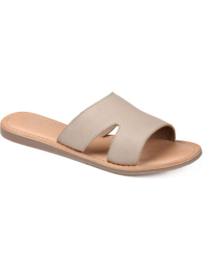 JOURNEE COLLECTION Womens Beige Cutouts Padded Walker Round Toe Wedge Slip On Leather Slide Sandals 8.5 M