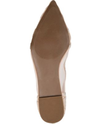 JOURNEE COLLECTION Womens Beige Mesh Insets Embellished Padded Batavia Pointed Toe Slip On Ballet Flats M