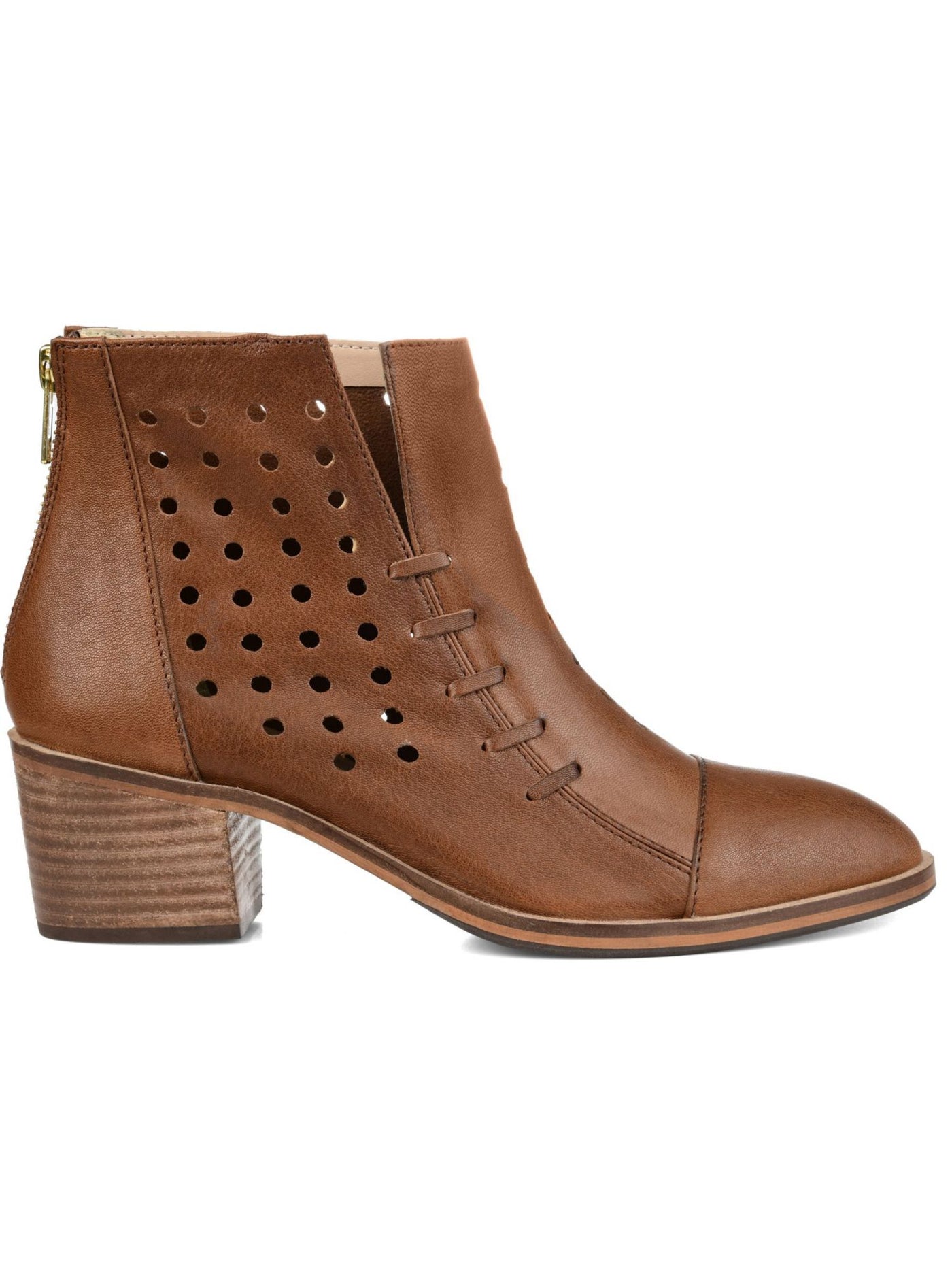 JOURNEE COLLECTION Womens Brown Slitted Perforated Padded Ulima Almond Toe Block Heel Zip-Up Leather Booties 12