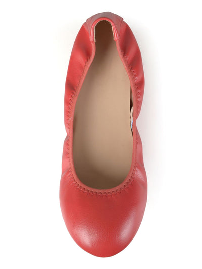 JOURNEE COLLECTION Womens Red Scrunched Ruched Lindy Round Toe Slip On Ballet Flats 6.5 M