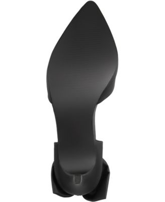 JOURNEE COLLECTION Womens Black Scalloped Footbed Bow Accent Padded Tanzi Pointed Toe Stiletto Slip On Dress Pumps Shoes