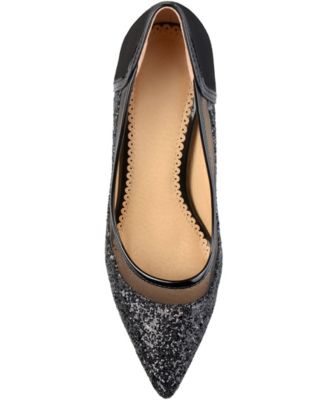 JOURNEE COLLECTION Womens Black Mesh Glitter Padded Kalani Pointed Toe Stiletto Slip On Dress Pumps Shoes 5.5