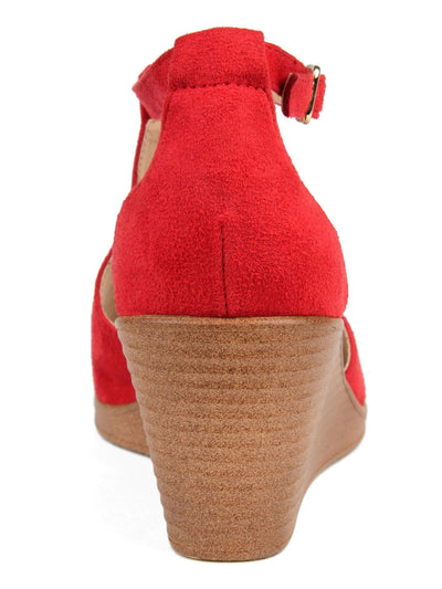 JOURNEE COLLECTION Womens Red Keyhole Cut Out Ruched Detail Padded Adjustable Strap Kedzie Peep Toe Stacked Heel Buckle Heels Shoes 7 M