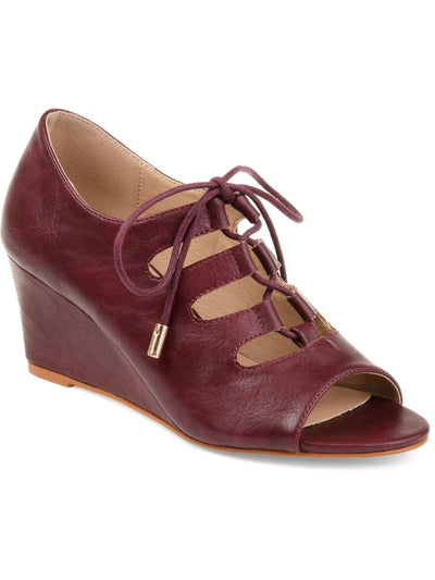 JOURNEE COLLECTION Womens Burgundy Padded Kortlin Round Toe Wedge Lace-Up Dress Sandals 7.5 M