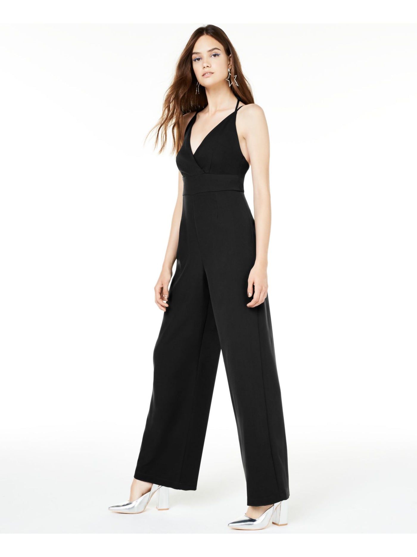 TEEZE ME Womens Black Empire Waist Wide Leg Cocktail Jumpsuit 1\2