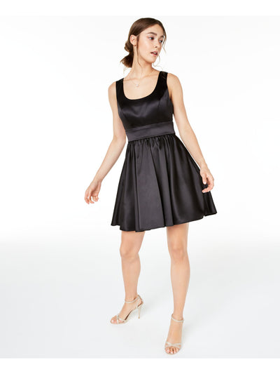 TEEZE ME Womens Black Low Back Sleeveless Scoop Neck Short Evening Fit + Flare Dress 0