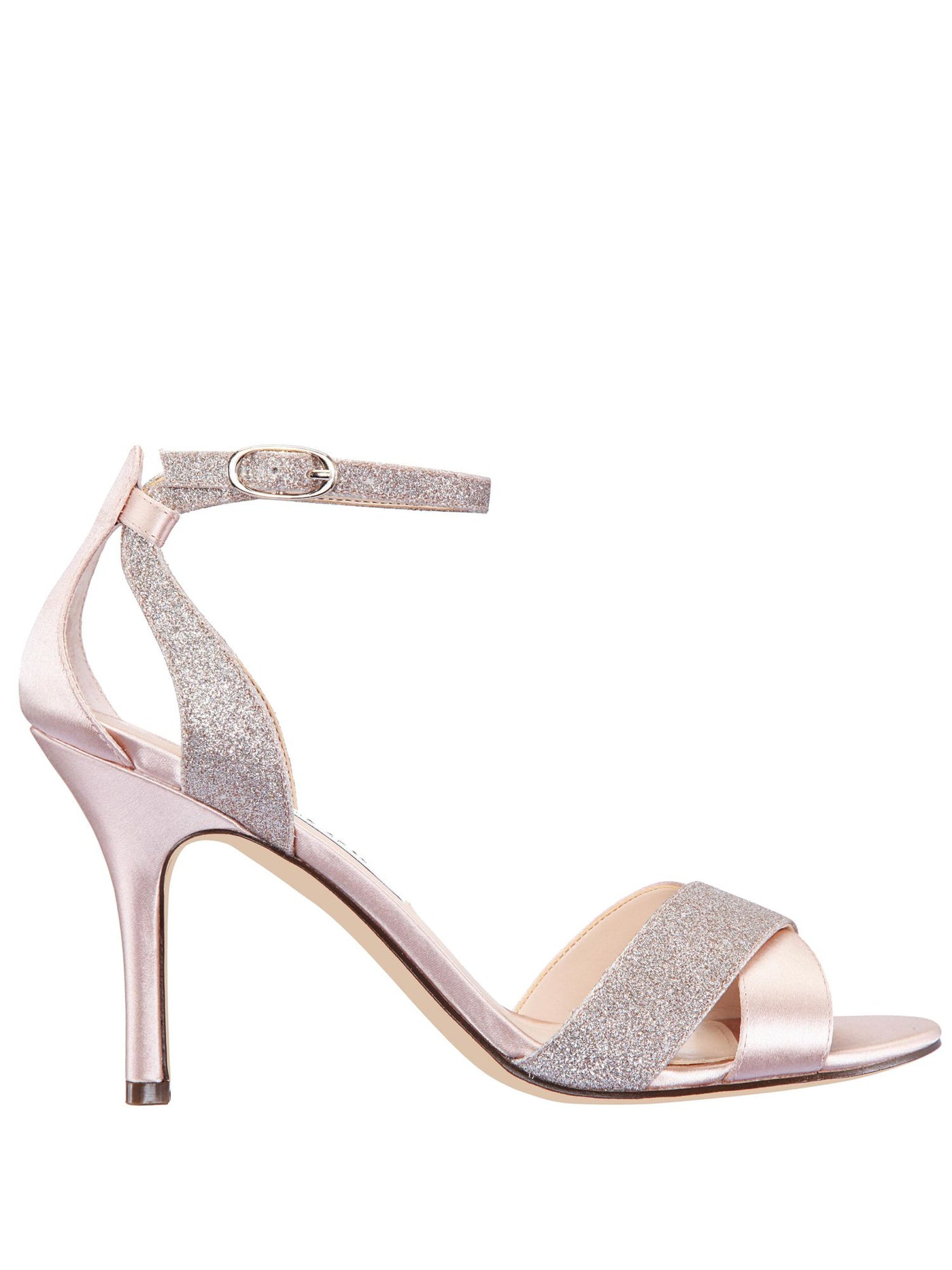 NINA Womens Pink Criss Cross Straps Glamorous Cut Out Detail At Rear Counter Glitter Cushioned Venus Open Toe Stiletto Buckle Dress Heels 8.5 M