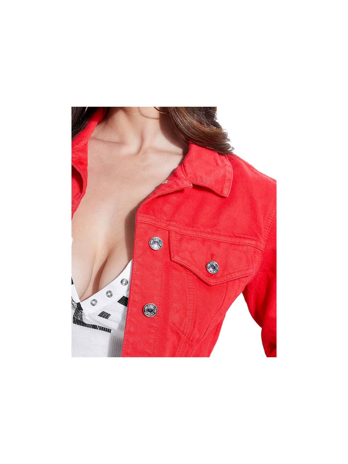 GUESS Womens Red Denim Jacket Size: L