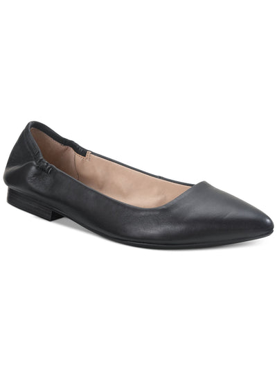 SUN STONE Womens Black Ruched Breathable Slip Resistant Jilly Almond Toe Slip On Leather Ballet Flats 7.5 M