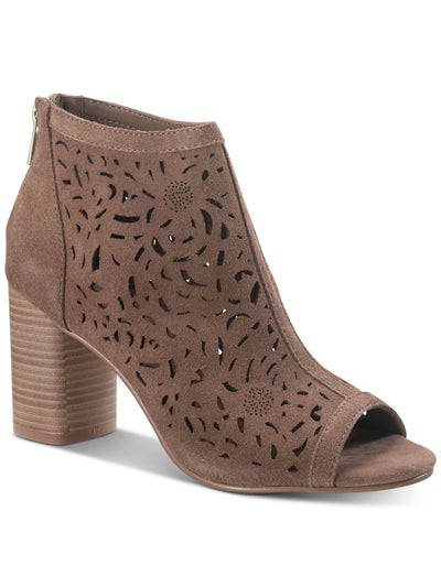 AMERICAN RAG Womens Beige Perforated Cushioned Slip Resistant Glia Round Toe Block Heel Zip-Up Shootie 7.5 M