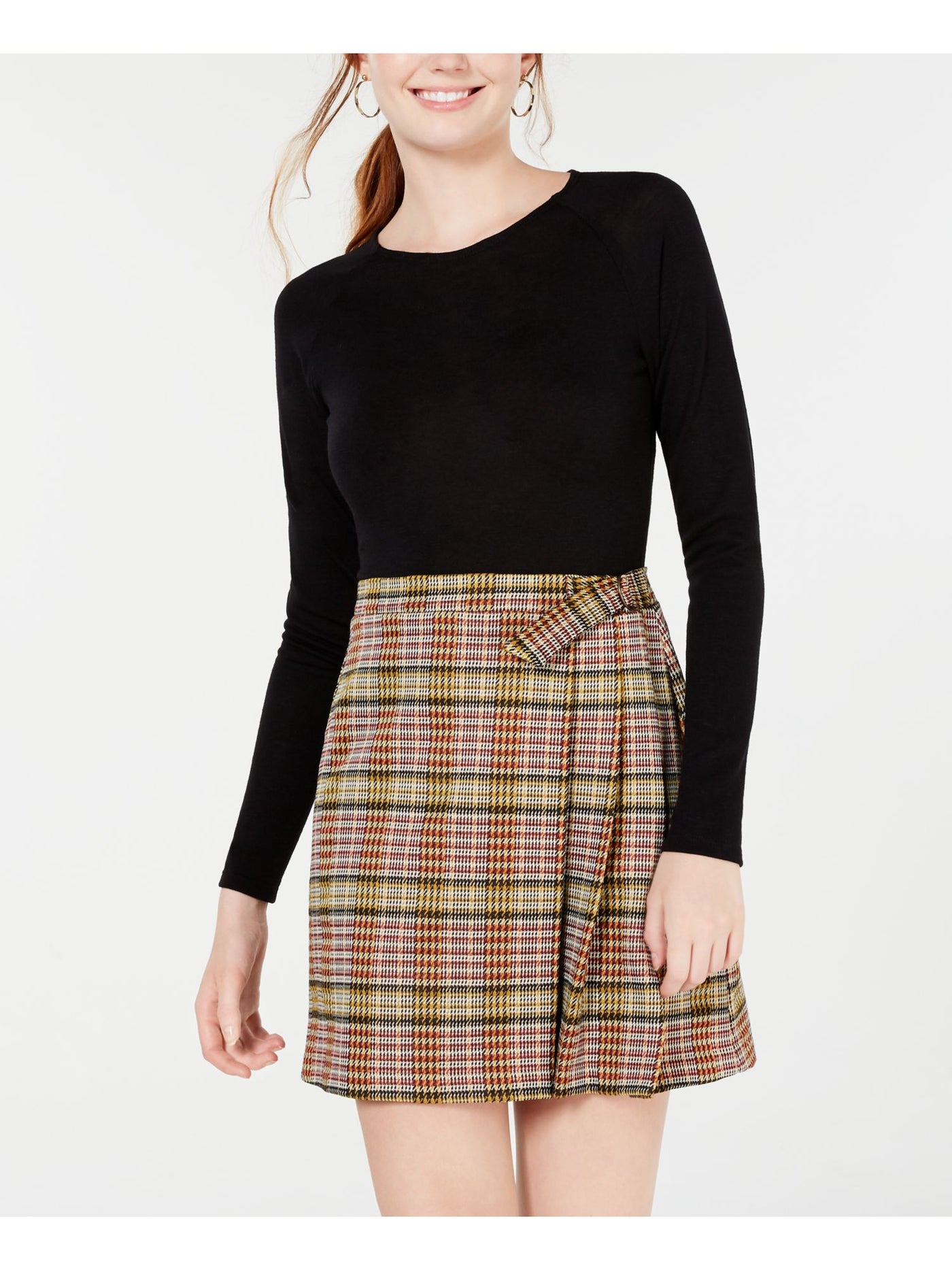 TEEZE ME Womens Black Plaid Short A-Line Skirt 1\2