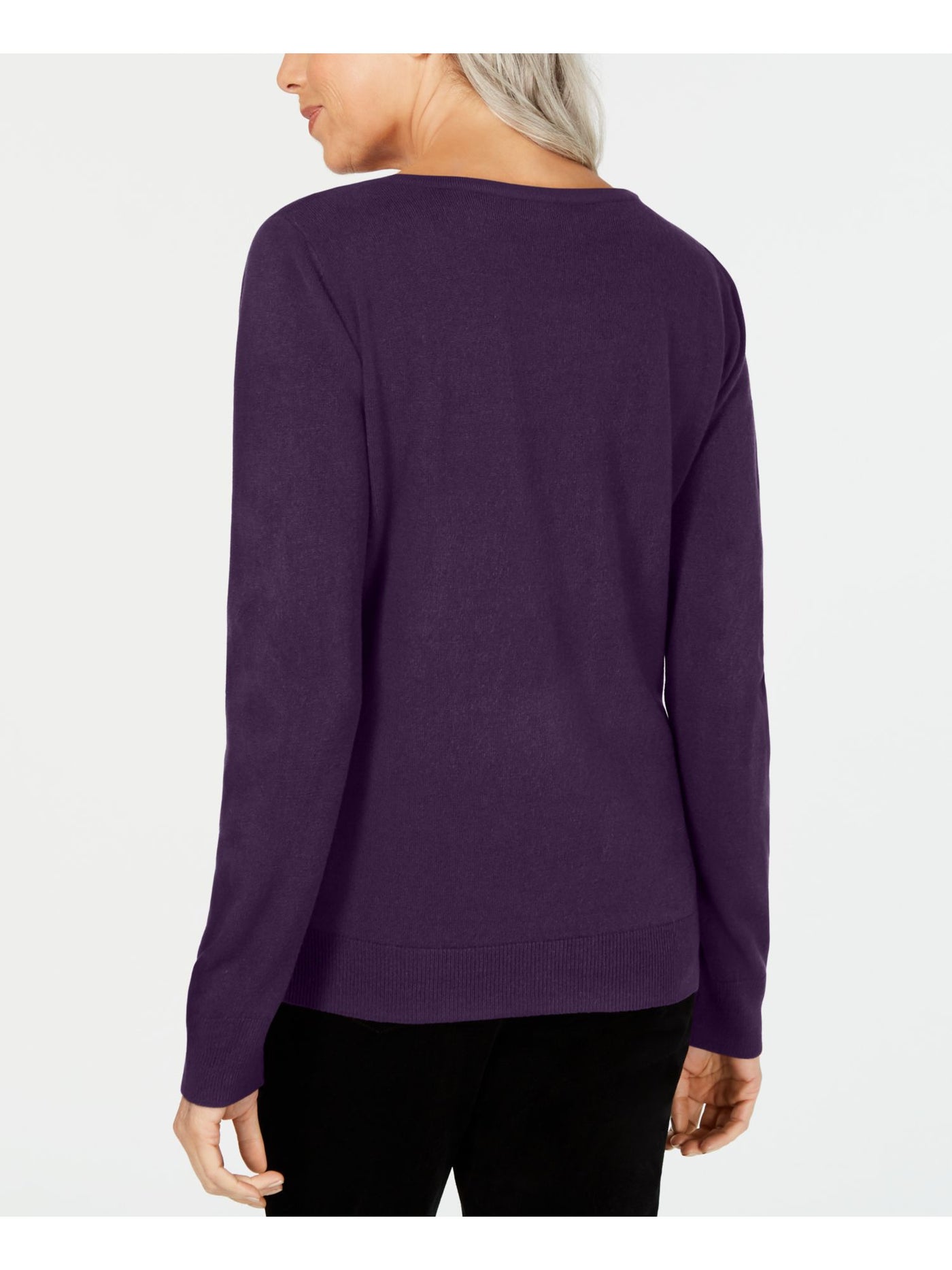 KAREN SCOTT Womens Purple Textured Ribbed 3/4 Sleeve Crew Neck Blouse Petites PP