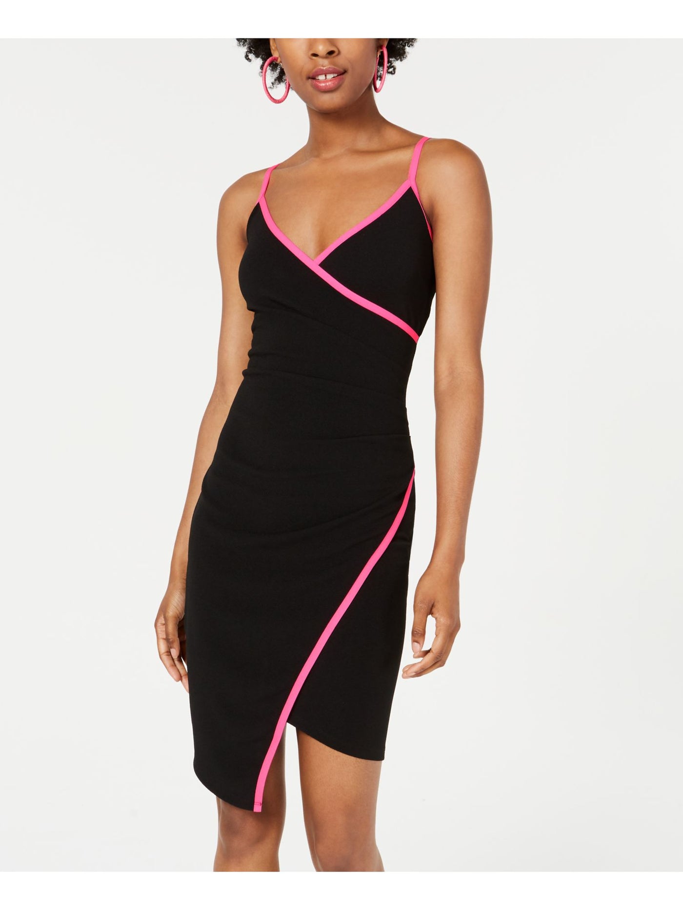 CRAVE FAME Womens Black Spaghetti Strap Short Body Con Evening Dress XXS