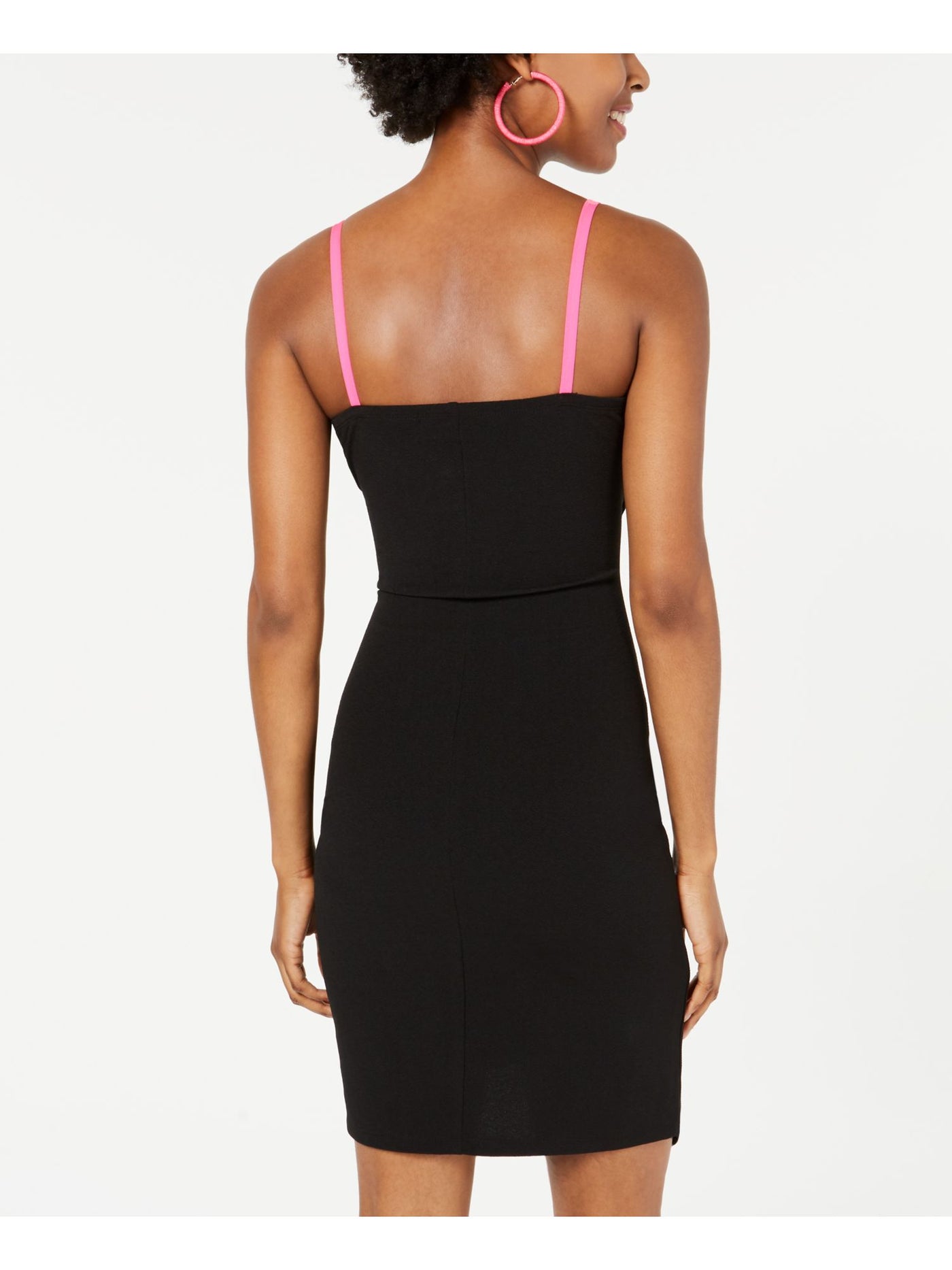 CRAVE FAME Womens Black Spaghetti Strap Short Body Con Evening Dress XXS