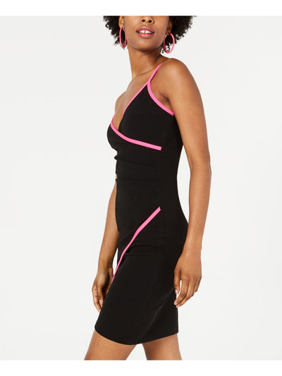 CRAVE FAME Womens Black Spaghetti Strap Short Body Con Evening Dress XXS