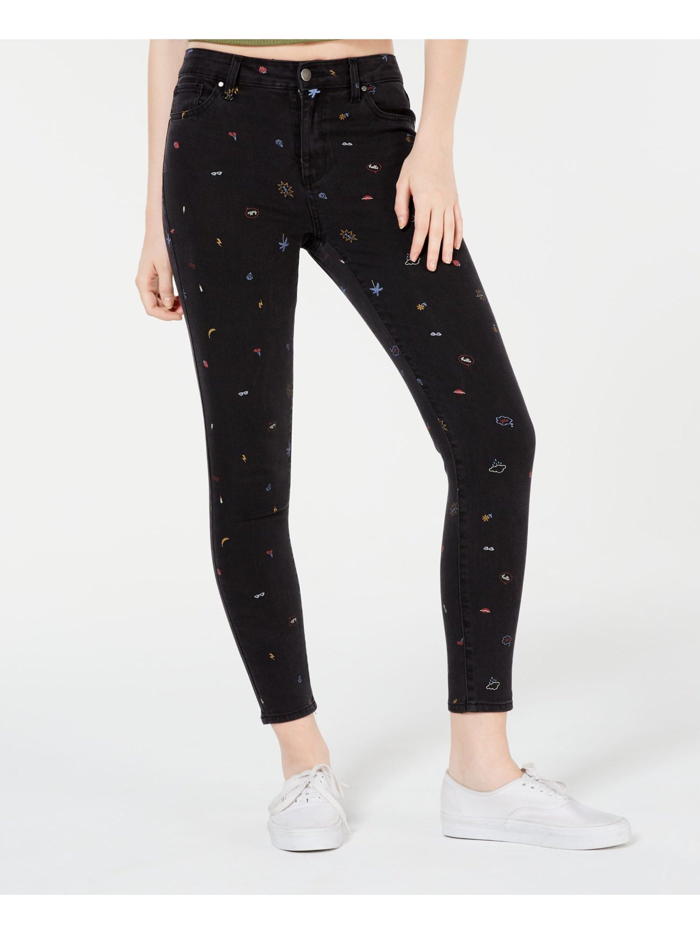 TINSELTOWN Womens Black Graphic Print Skinny Pants 11