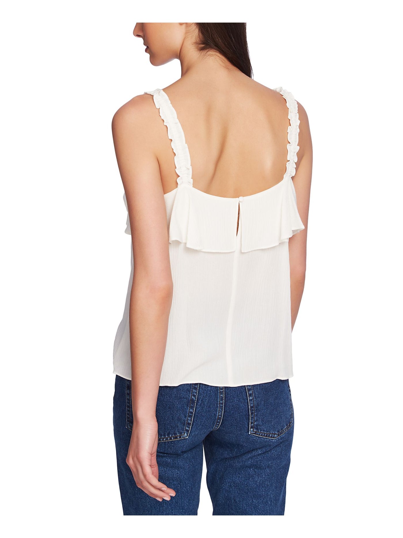 1. STATE Womens White Ruffled Sleeveless Square Neck Top M