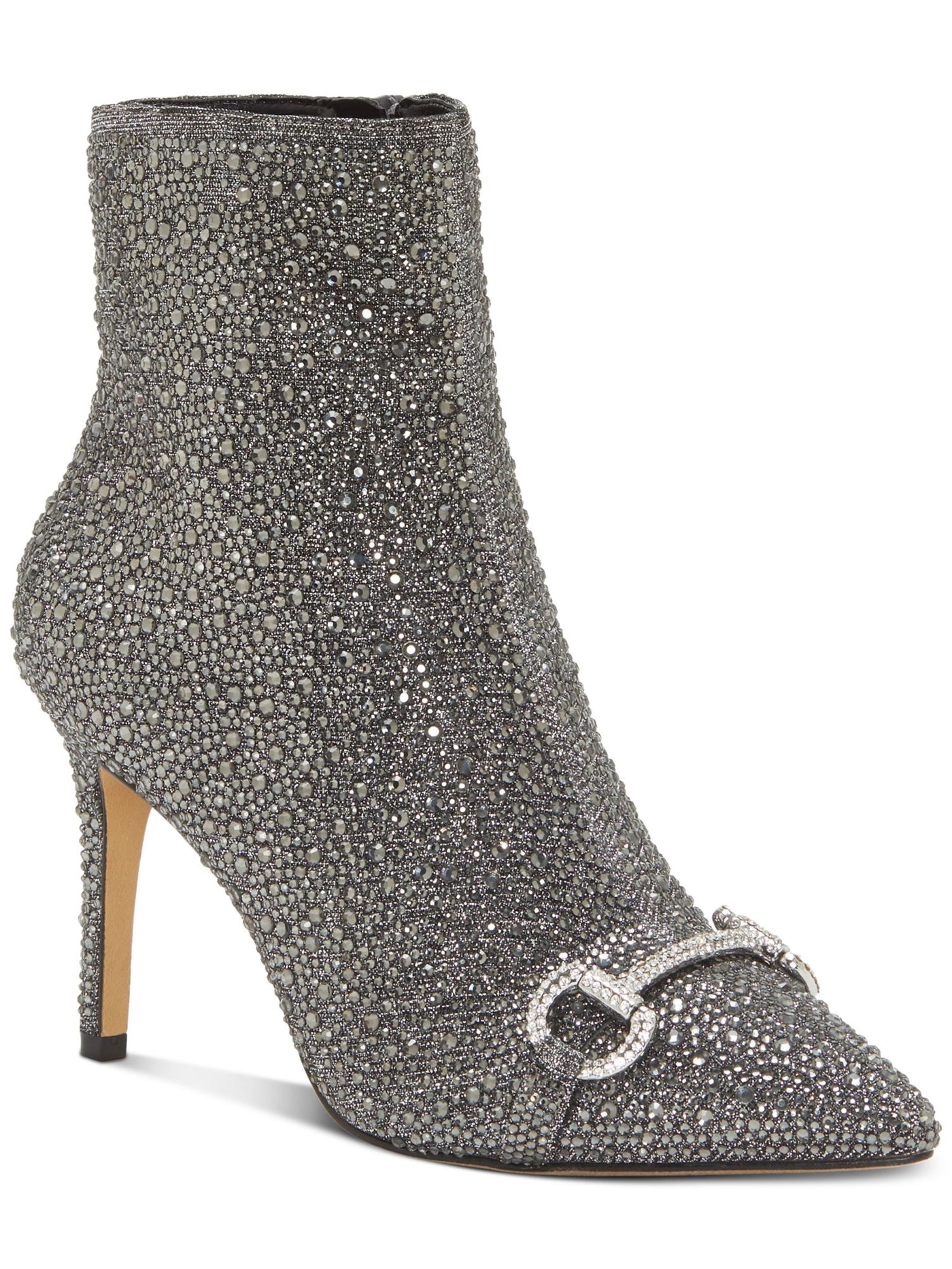 INC Womens Silver Comfort Metallic Detail Studded Glitter Ignacia Pointed Toe Stiletto Zip-Up Dress Booties 6.5 M