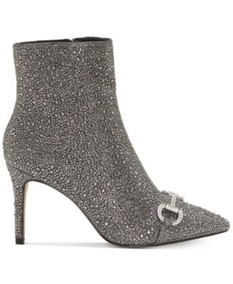 INC Womens Gray Comfort Metallic Detail Studded Glitter Ignacia Pointed Toe Stiletto Zip-Up Dress Booties 6 M