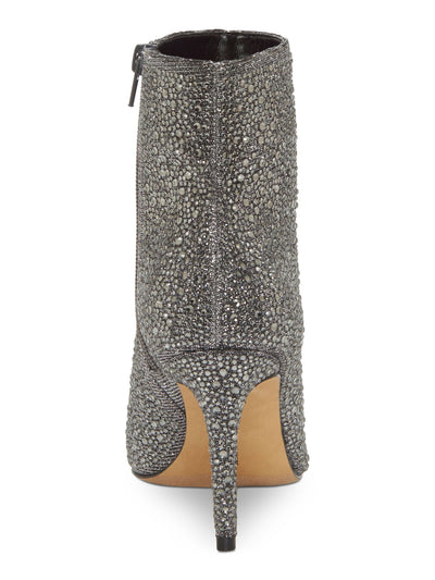 INC Womens Gray Comfort Metallic Detail Studded Glitter Ignacia Pointed Toe Stiletto Zip-Up Dress Booties 9 M