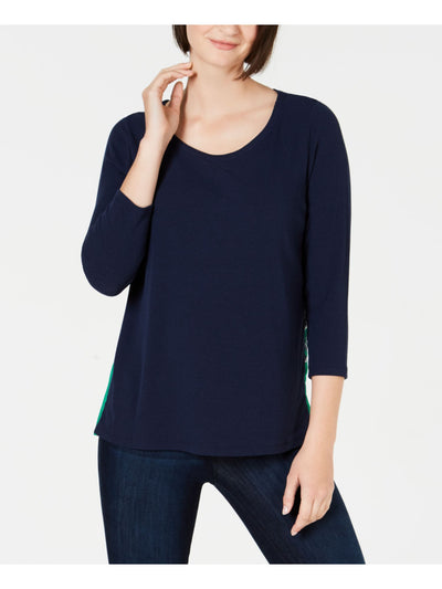 CHARTER CLUB Womens Navy Ribbed 3/4 Sleeve Scoop Neck Top Petites PP