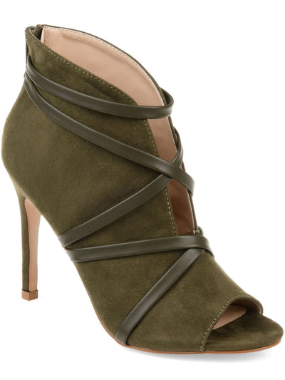 JOURNEE COLLECTION Womens Green V-Cut Vamp Strappy Padded Samara Peep Toe Stiletto Zip-Up Dress Booties 8