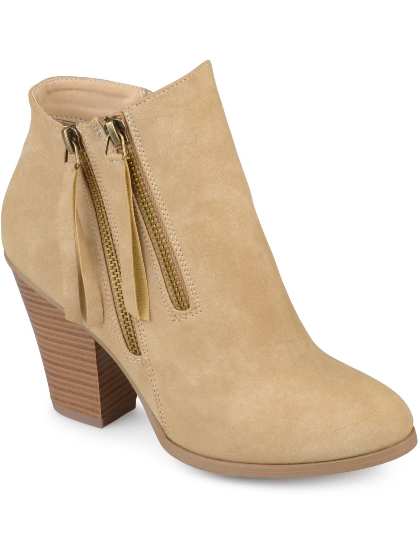 JOURNEE COLLECTION Womens Beige Zipper Accent Padded Vally Round Toe Stacked Heel Zip-Up Booties 8.5 W
