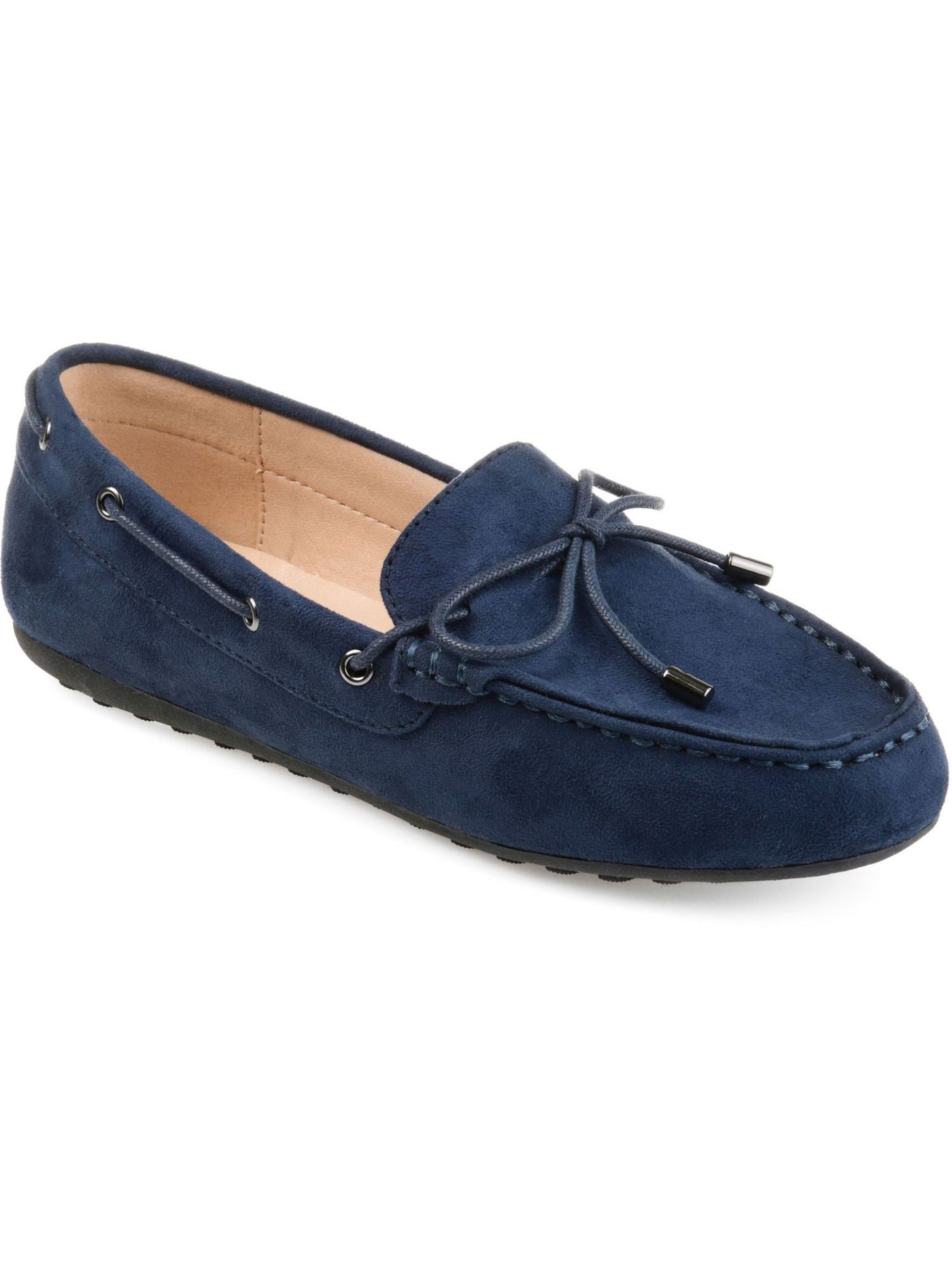 JOURNEE COLLECTION Womens Navy Moccasin Style Padded Bow Accent Thatch Round Toe Slip On Loafers Shoes 6