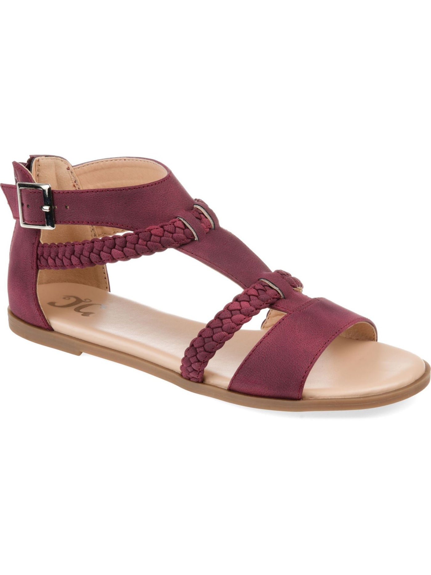 JOURNEE COLLECTION Womens Purple T-Strap Braided Buckle Accent Florence Round Toe Zip-Up Sandals Shoes 7.5 M