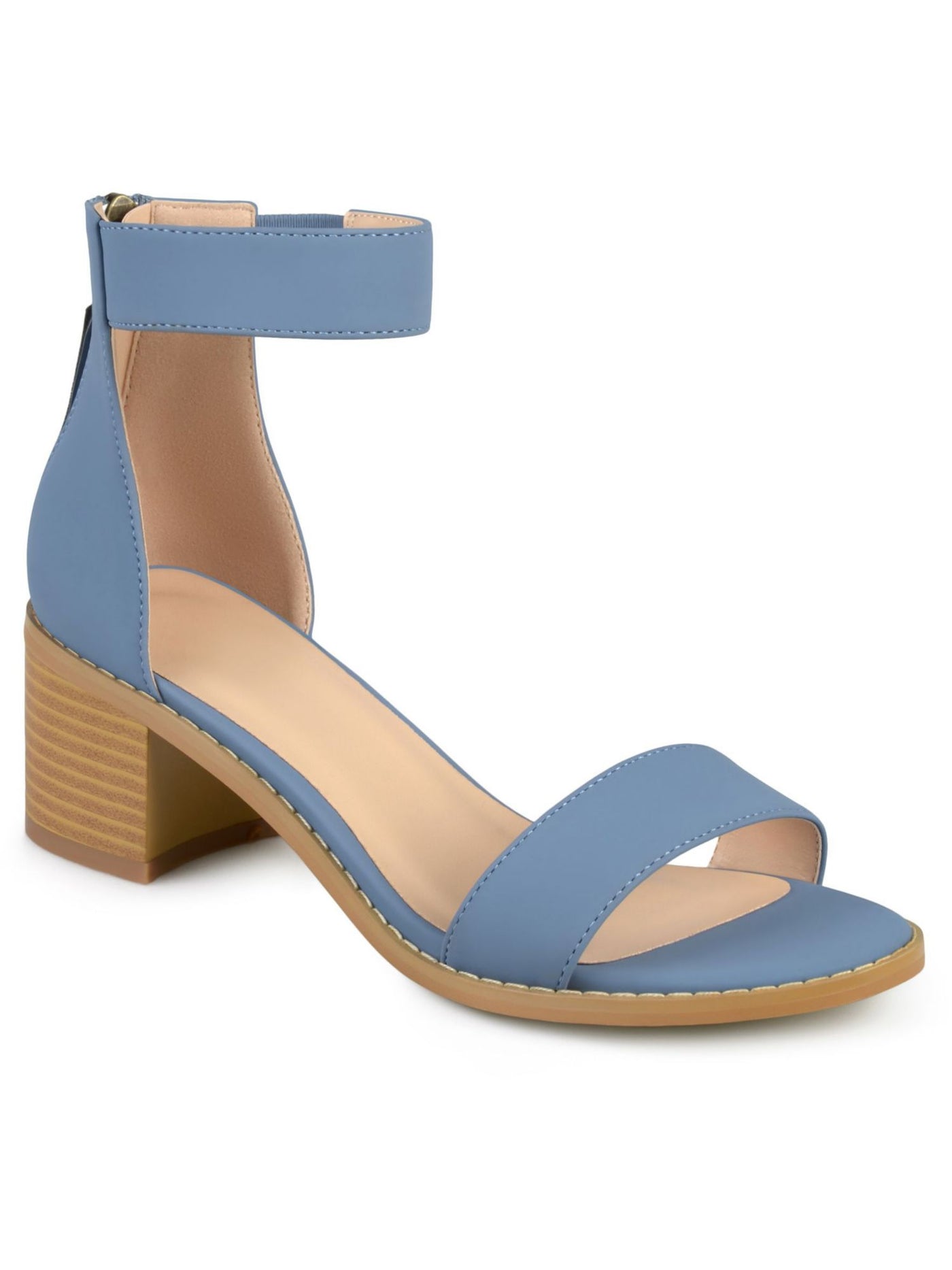 JOURNEE COLLECTION Womens Blue 1/2" Platform Ankle Strap Tasseled Percy Almond Toe Block Heel Zip-Up Sandals Shoes 6