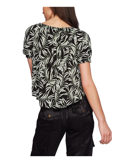 1. STATE Womens Black Printed Short Sleeve Off Shoulder Peasant Top XS