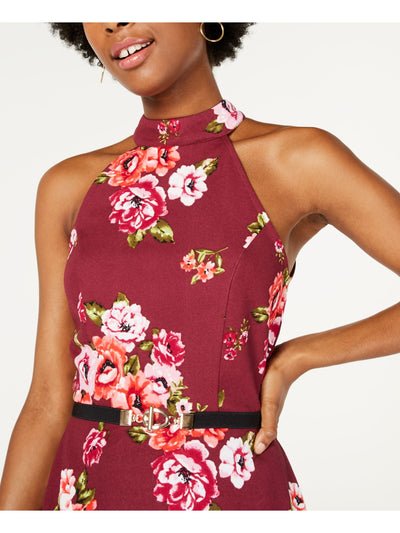 CRAVE FAME Womens Burgundy Above The Knee Fit + Flare Party Dress XXS