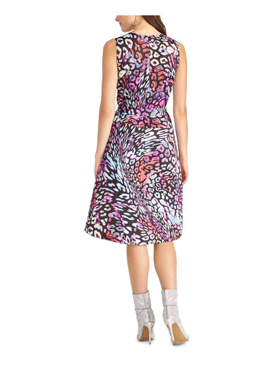 RACHEL RACHEL ROY Womens Purple Tie Printed Sleeveless Keyhole Below The Knee Party Fit + Flare Dress 0
