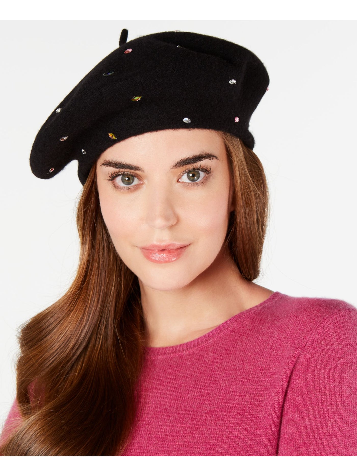 INC Womens Black Cotton Fitted Jewel-Embellished Beret Hat ONE SIZE FITS MOST