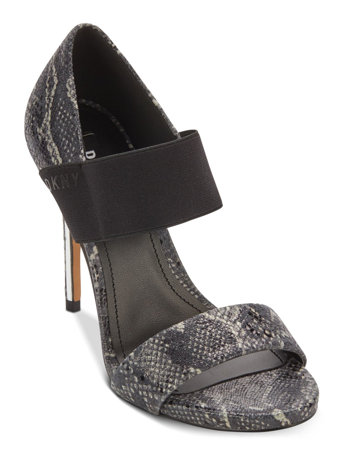 DKNY Womens Gray Snake Print Strappy Cushioned Stretch Iva Round Toe Stiletto Slip On Dress Slingback Sandal 8.5