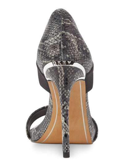 DKNY Womens Gray Snake Print Strappy Cushioned Stretch Iva Round Toe Stiletto Slip On Dress Slingback Sandal 8.5