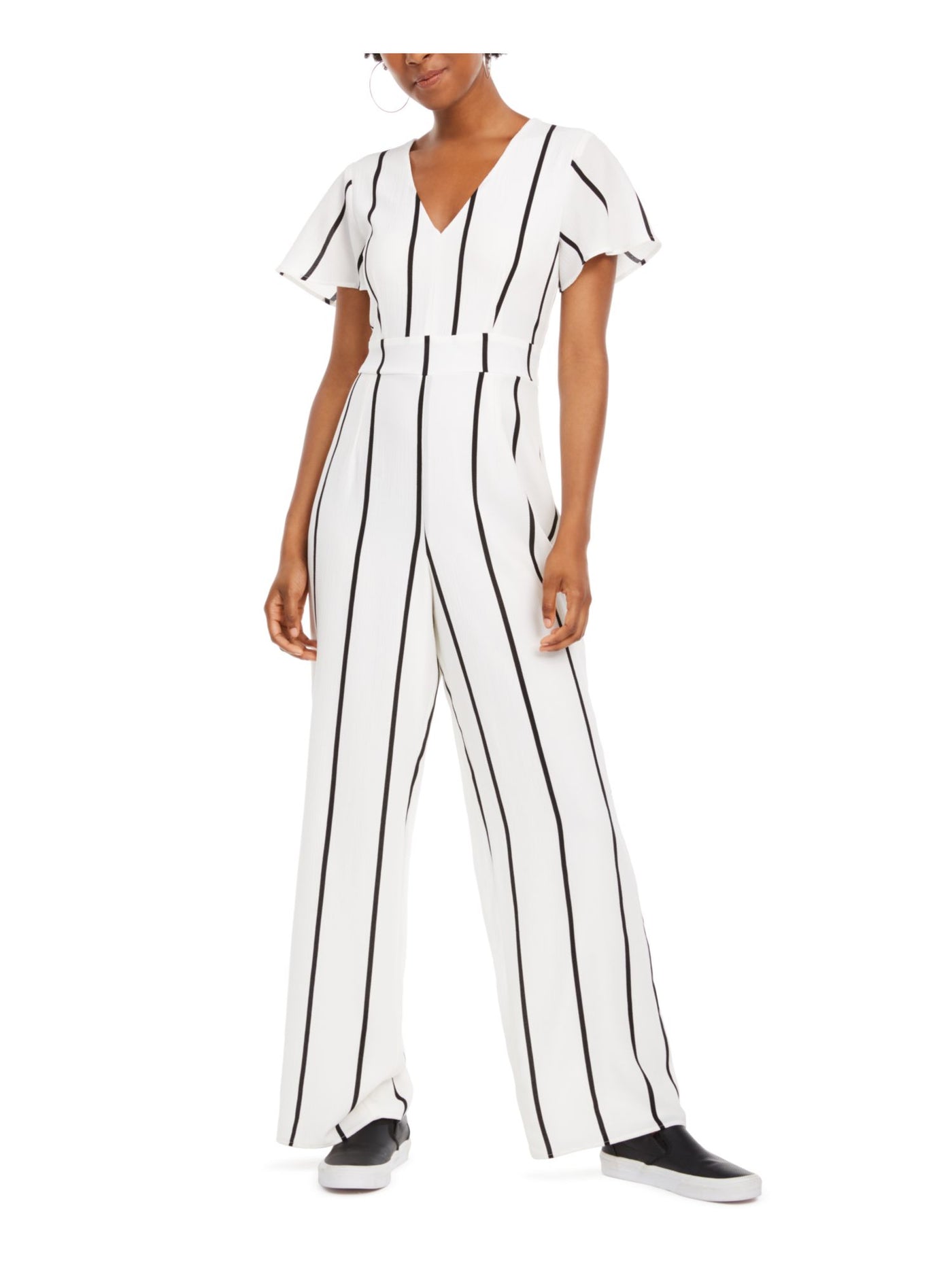 CRYSTAL DOLLS Womens Short Sleeve V Neck Wear To Work Straight leg Jumpsuit