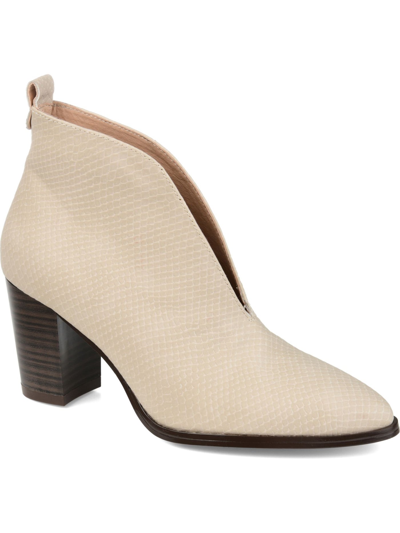 JOURNEE COLLECTION Womens Beige Textured V-Cutout  Pull Tab Bellamy Pointed Toe Block Heel Slip On Booties 11 M