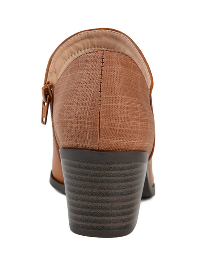 JOURNEE COLLECTION Womens Brown Deep V Cutouts Padded Lola Almond Toe Block Heel Slip On Booties 8.5 M