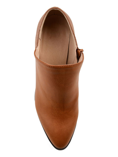 JOURNEE COLLECTION Womens Brown Deep V Cutouts Padded Lola Almond Toe Block Heel Slip On Booties 8.5 M