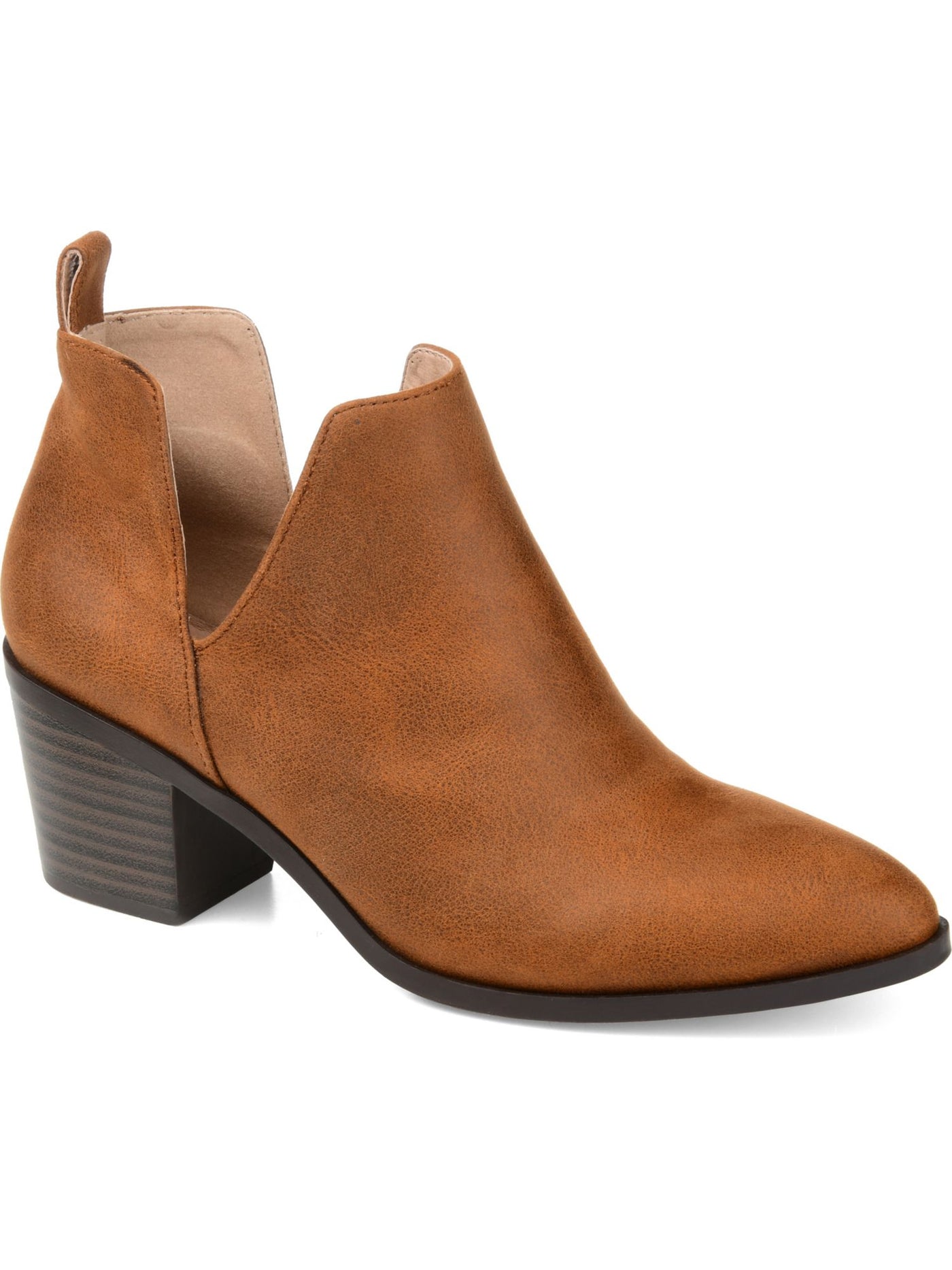 JOURNEE COLLECTION Womens Brown Deep V Cutouts Padded Lola Almond Toe Block Heel Slip On Booties 9