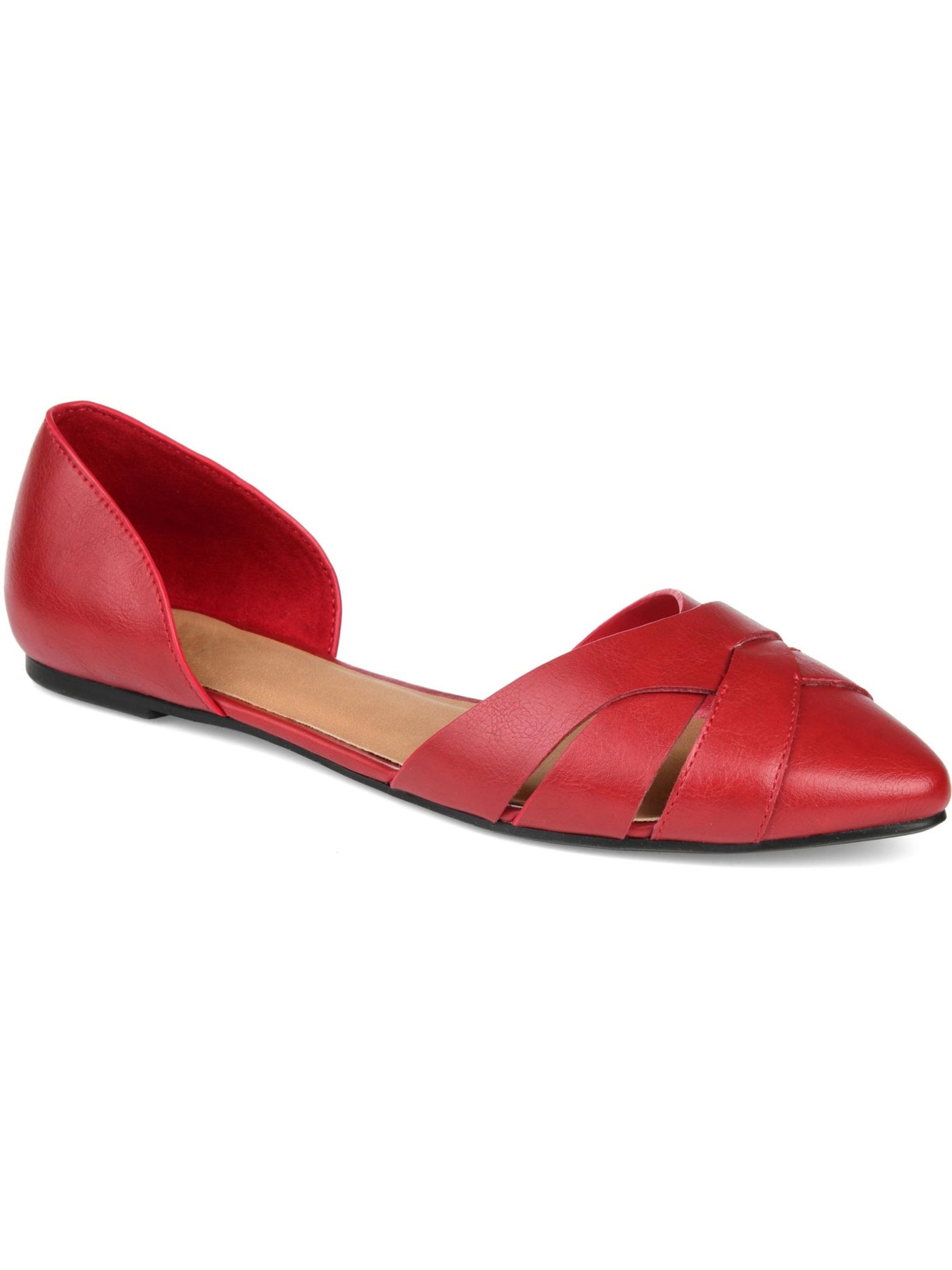 JOURNEE COLLECTION Womens Red Crisscross Straps Padded Reflective Brandee Pointed Toe Slip On Flats 8