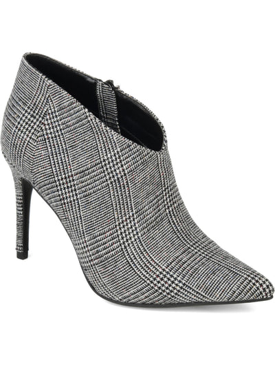 JOURNEE COLLECTION Womens Gray Gingham Padded Demmi Pointed Toe Stiletto Zip-Up Booties 5.5 M