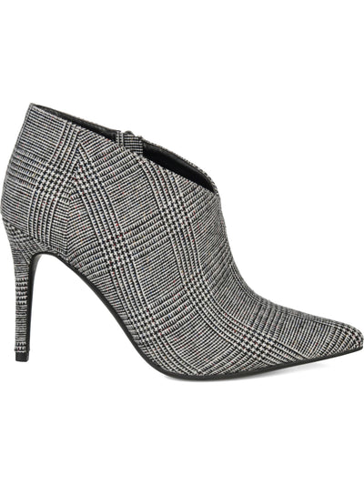 JOURNEE COLLECTION Womens Gray Gingham Padded Demmi Pointed Toe Stiletto Zip-Up Booties 5.5 M