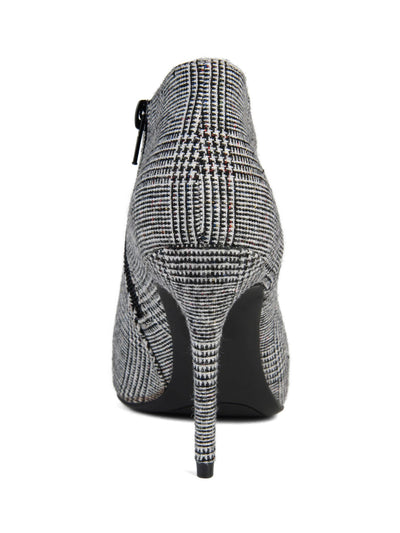 JOURNEE COLLECTION Womens Gray Gingham Padded Demmi Pointed Toe Stiletto Zip-Up Booties 5.5 M