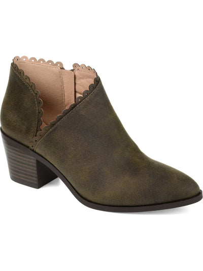 JOURNEE COLLECTION Womens Green Comfort Scalloped Cut Out Tessa Round Toe Block Heel Zip-Up Booties 6 M